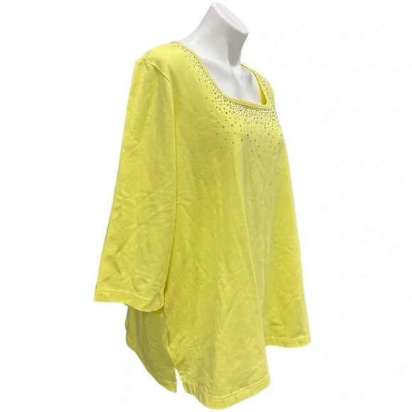 Quacker Factory Yellow Square Neck Sparkle Detail Tunic Top Tee Plus Size NWOT - Picture 5 of 9